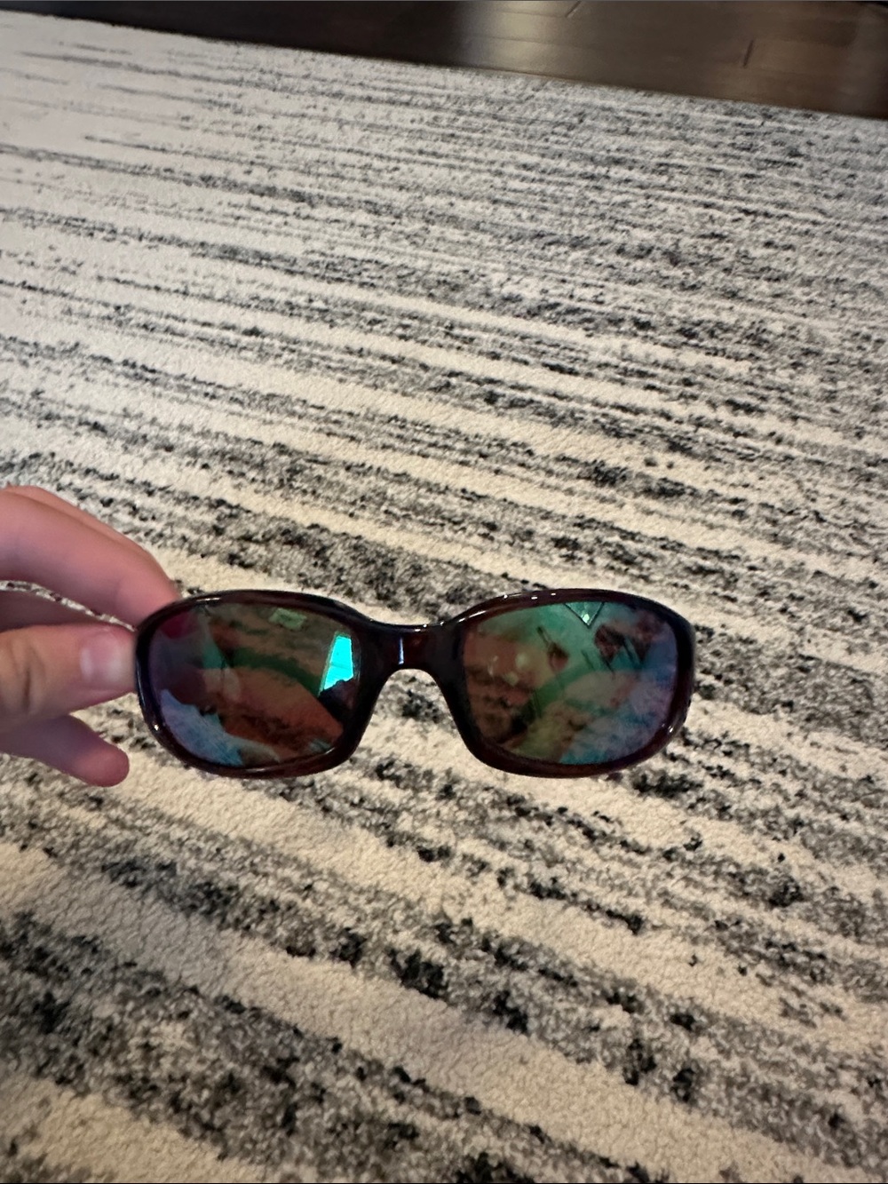Enza Costa Brown Frame Sunglasses with Green Mirrored Lenses